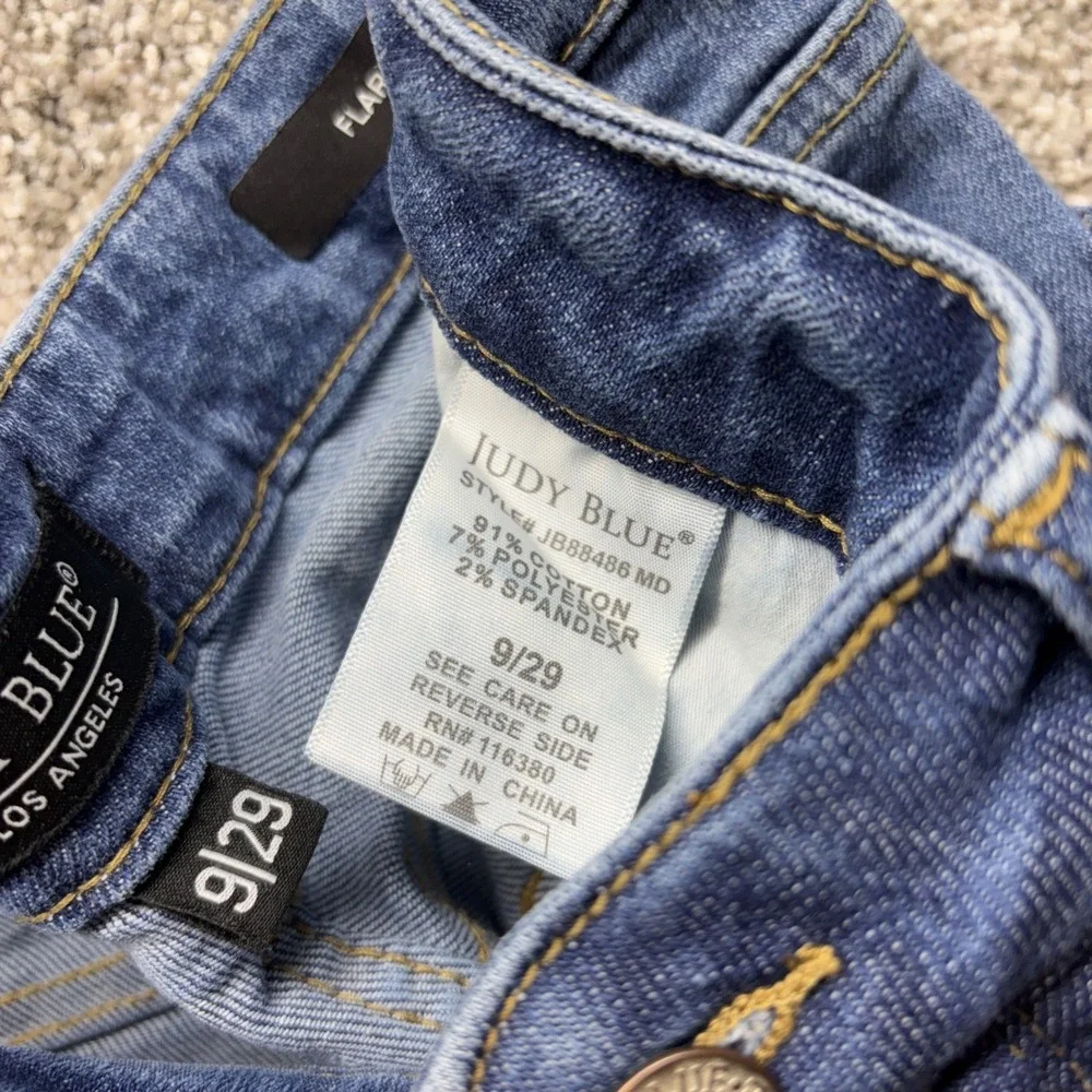 Judy Blue Flare Women's 9/29x31 Jeans Raw Frayed High Rise Light Wash Distressed